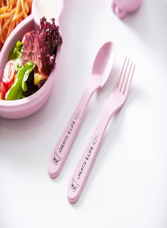 MEZON صينية عشاء مقسمة من قش القمح من ميزون، طقم عشاء غير قابل للكسر للأطفال، أطباق عشاء مع وعاء، كوب، شوكة، ملعقة، عيدان طعام، طقم أدوات مائدة، طقم عشاء للأطفال (وردي) - Image 3