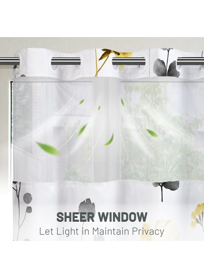 WITHLOC No Hook Shower Curtain with Snap in Liner - Floral Shower Curtain - Fabric Waterproof Inner Liner, Plants Watercolor Yellow Gray Modern Cloth Shower Curtains - Machine Washable, 71 x 74 - Image 2