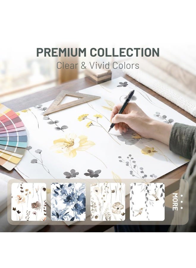 WITHLOC No Hook Shower Curtain with Snap in Liner - Floral Shower Curtain - Fabric Waterproof Inner Liner, Plants Watercolor Yellow Gray Modern Cloth Shower Curtains - Machine Washable, 71 x 74 - Image 3