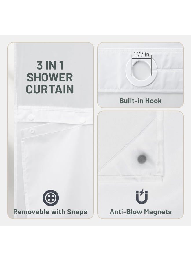 WITHLOC No Hook Shower Curtain with Snap in Liner - Floral Shower Curtain - Fabric Waterproof Inner Liner, Plants Watercolor Yellow Gray Modern Cloth Shower Curtains - Machine Washable, 71 x 74 - Image 5
