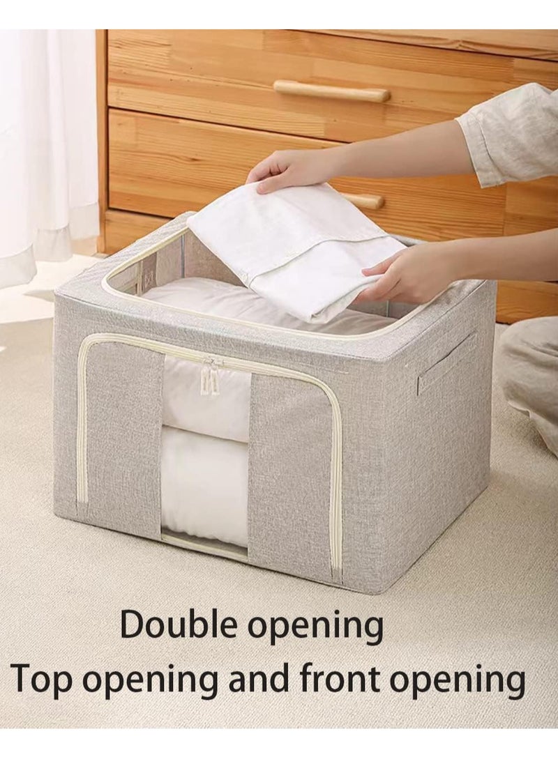 Arabest - Clothes Organizer, Pack of 2 Foldable Metal Frame Garment Organizers with Zipper and Dual Viewing Window, Large Capacity Fabric Container Box with Reinforced Handles, (24L and 66L, Gray) - Image 1