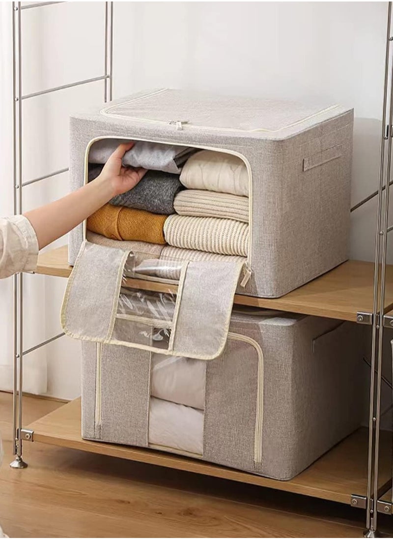 Arabest - Clothes Organizer, Pack of 2 Foldable Metal Frame Garment Organizers with Zipper and Dual Viewing Window, Large Capacity Fabric Container Box with Reinforced Handles, (24L and 66L, Gray) - Image 1