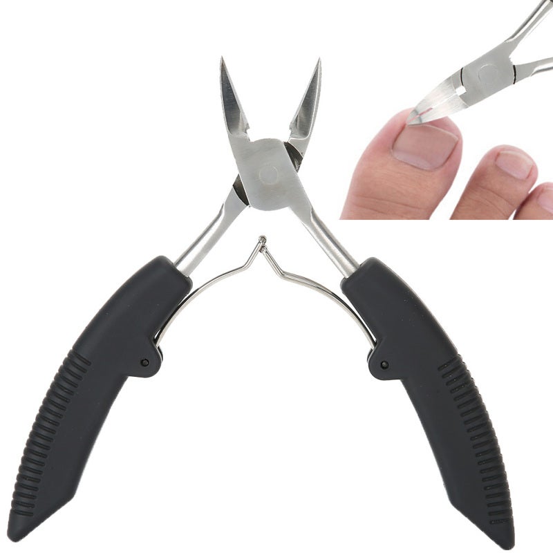 Ingrown Toenail Tool Black Non-slip Ergonomic Handle - Curved Arc Incisive Blade Double Springs Clippers for Thick Ingrown Nails Home Pedicure Use - Image 2