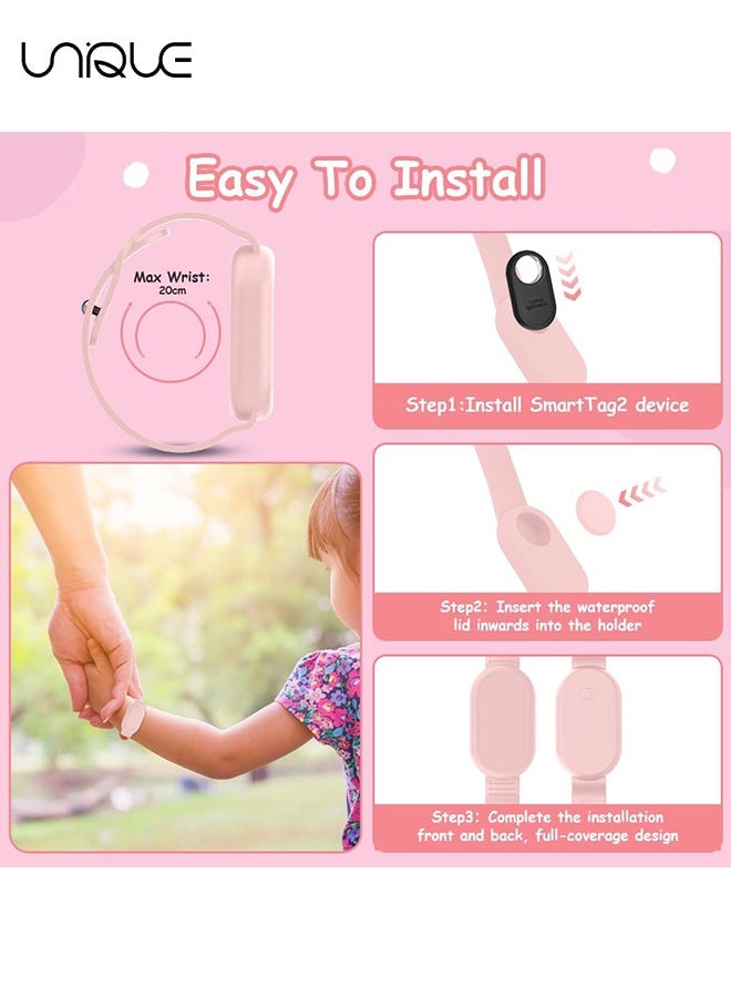 Unique With Silicone Bracelet for Samsung Galaxy Smart Tag 2 - Silicon Protective Case - Adjustable Anti-Lost Watch Band for Toddler Child Protective Case for Backpack, Kids, Elders, Luggage, Pets - Pink  - Image 5