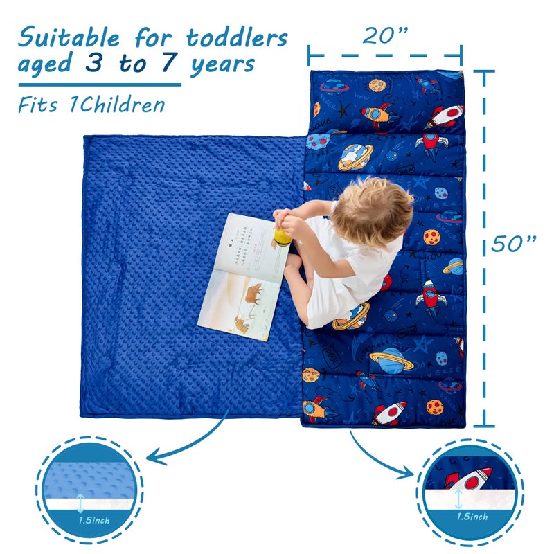 Lasoftan Toddler Nap Mat with Pillow and Blanket, Extra Large Rolled Napping Mats,Slumber Bags for Boys Girls,Kids Sleeping Bag for Daycare, 21" x 50" Preschool Travel Camping - Universe - Image 4
