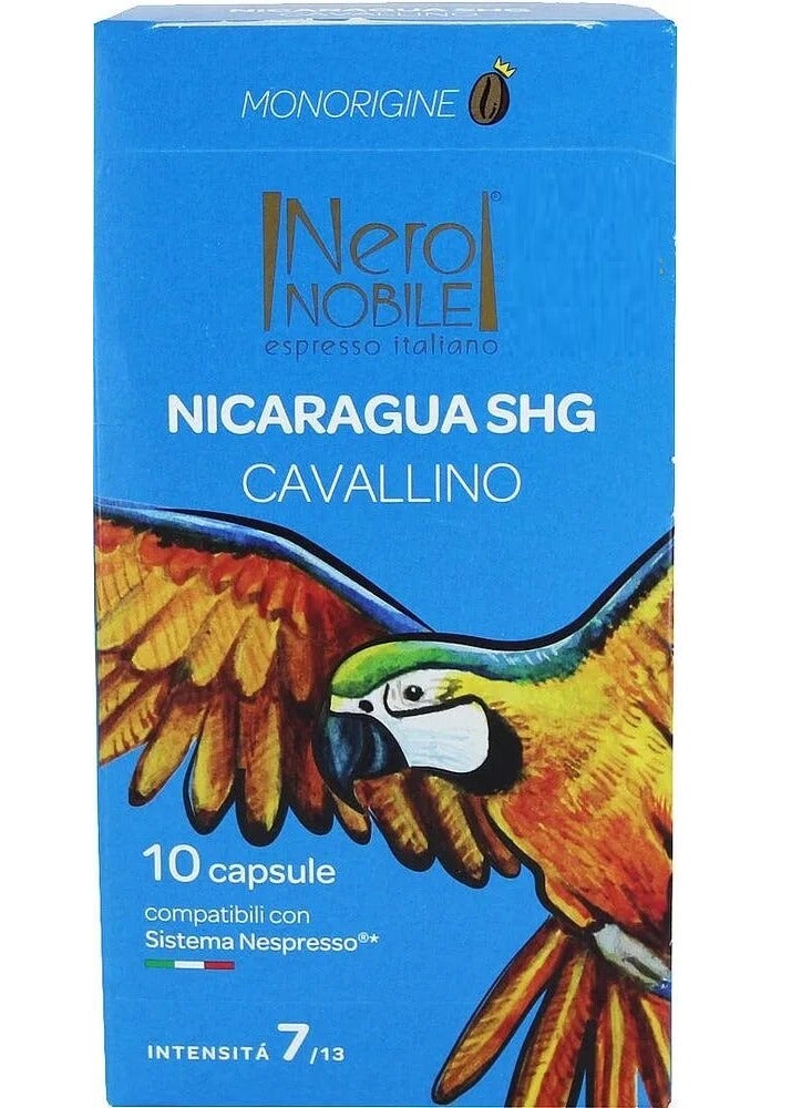 Nero NOBILE Espresso Italiano Nicaragua Shg Cavallino 100% Arabica 10 Caps. Nespresso Compatible  - Image 1