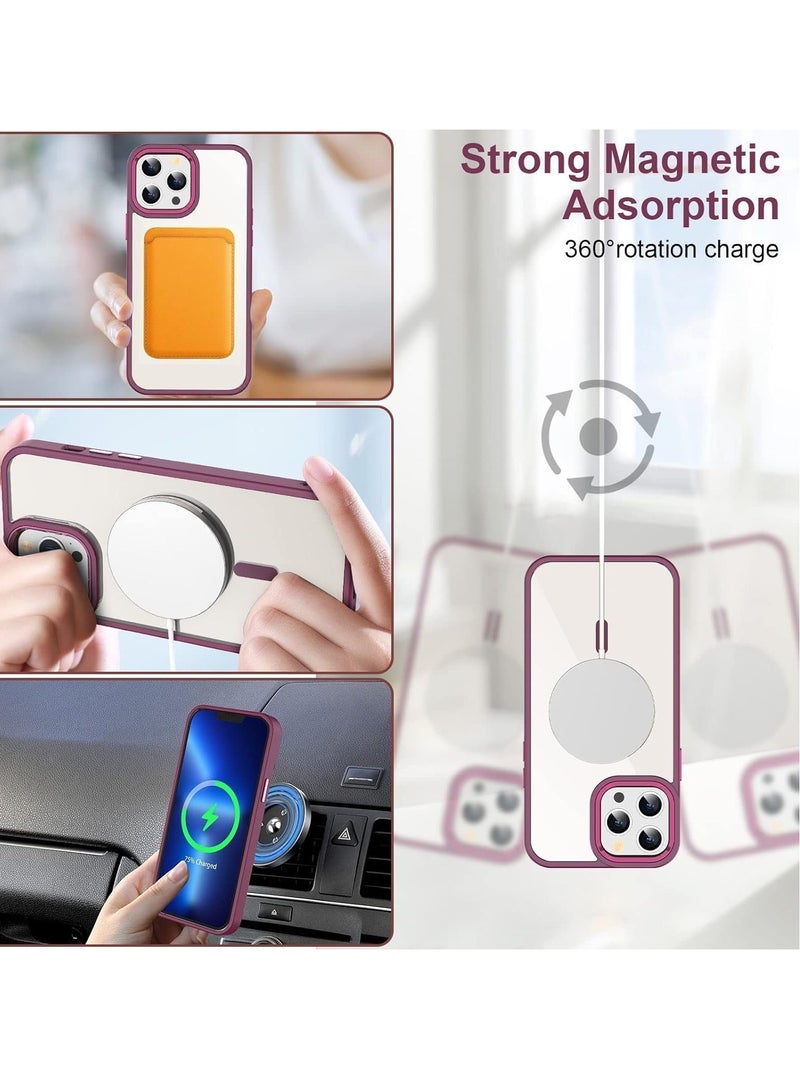 ten.tech Transparent magnetic protection case compatible with MagSafe for iPhone 12 Pro Max English mobile phone, anti-shocks and scratches (wine red) Silicone back cover by Ten Tech  - Image 2