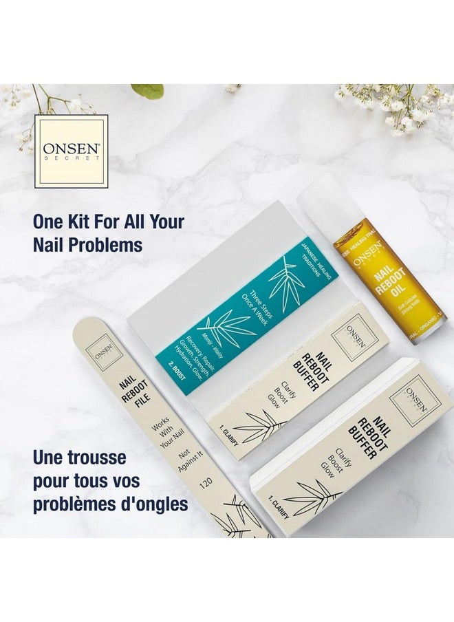 Japanese Nail File Buffer And Shine Kit Professional Nail File 3Way Nail Buffer Block W/Free Replacement Pads & Nail Strengthening Reboot Oil For Healthy Nails Nail Reboot Kit 1Pk