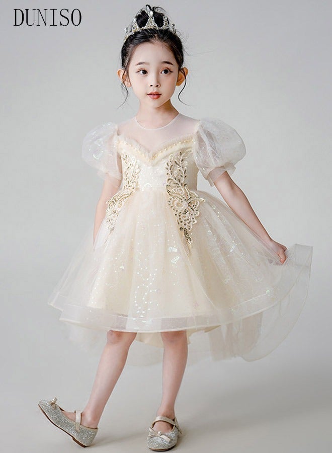 DUNISO Girls Dress, Kids Short Sleeves Lace Party Dresses with Tutu Skirt,Ball Gown, Flower Girl Dress for Princess Birthday Party - Image 1