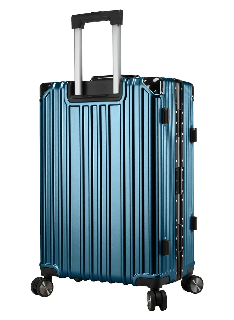 CABINPRO Lightweight Aluminum Frame Fashion Luggage Trolley Polycarbonate Hard Case Large Checked Luggage Suitcase with 4 Quite 360 Degree Double Spinner Wheels CP001 Dark Blue