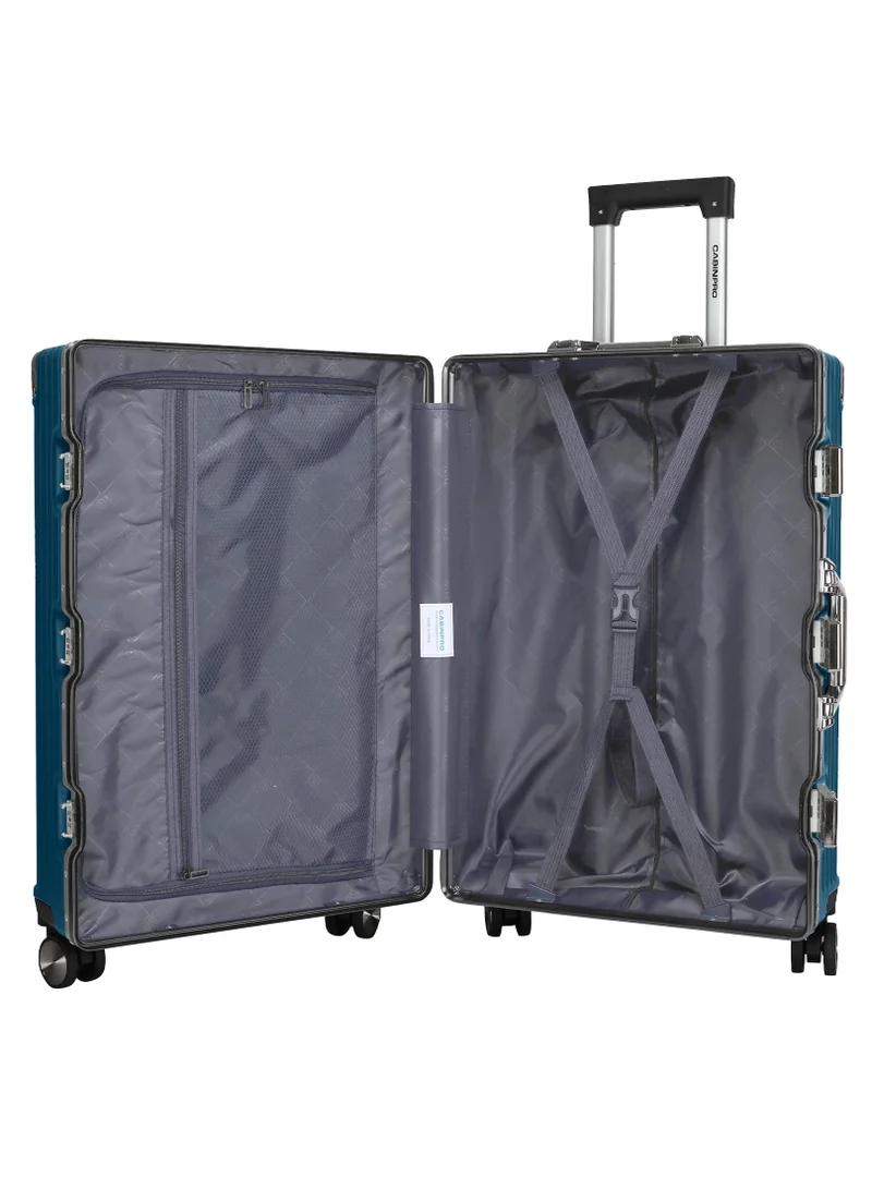 CABINPRO Lightweight Aluminum Frame Fashion Luggage Trolley Polycarbonate Hard Case Large Checked Luggage Suitcase with 4 Quite 360 Degree Double Spinner Wheels CP001 Dark Blue