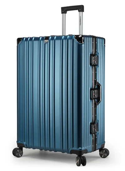 CABINPRO Lightweight Aluminum Frame Fashion Luggage Trolley Polycarbonate Hard Case Large Checked Luggage Suitcase with 4 Quite 360 Degree Double Spinner Wheels CP001 Dark Blue