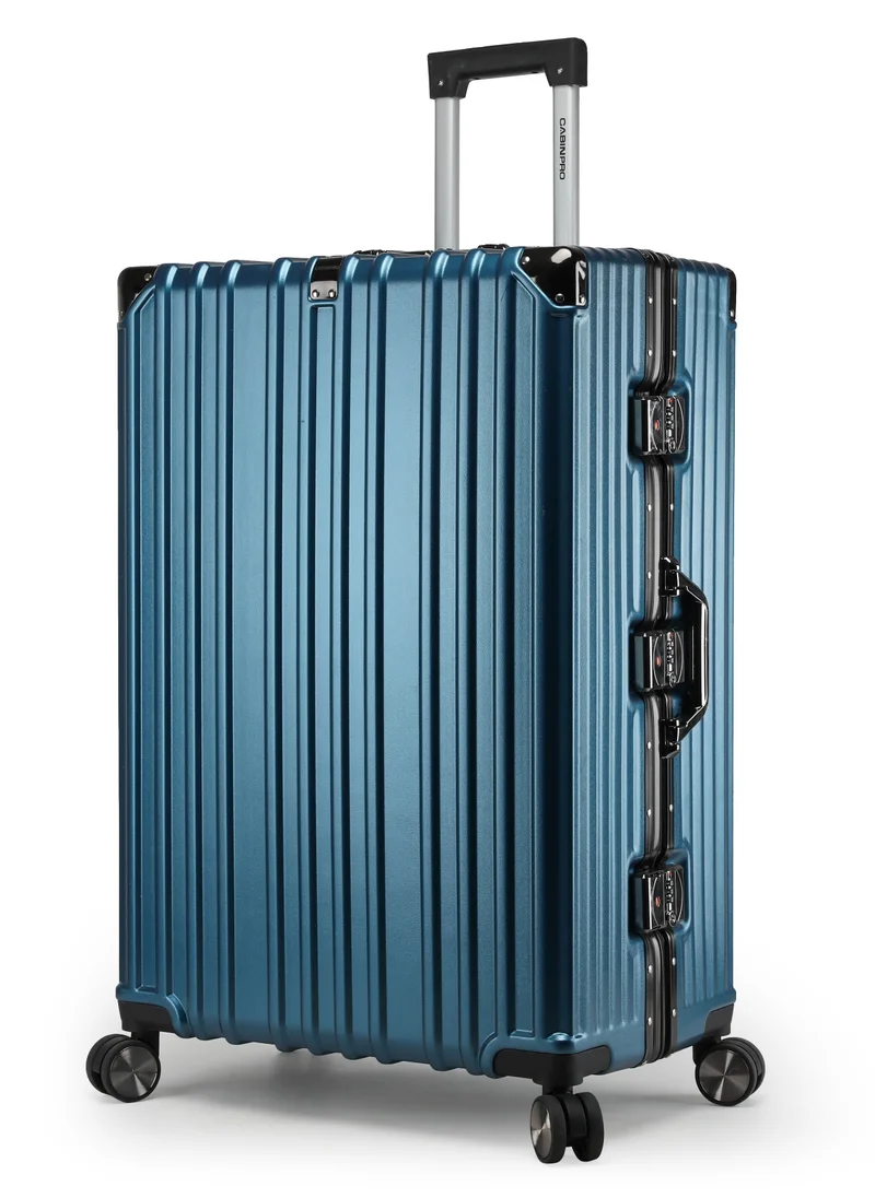 CABINPRO Lightweight Aluminum Frame Fashion Luggage Trolley Polycarbonate Hard Case Large Checked Luggage Suitcase with 4 Quite 360 Degree Double Spinner Wheels CP001 Dark Blue