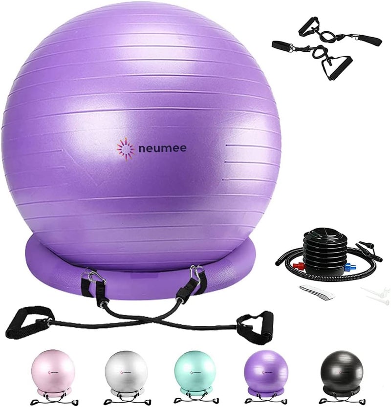 neumee Yoga Ball Chair with 65cm Exercise Ball & 2 Resistance Bands, Stability Base for Home Office, Yoga, Pilates & Fitness, Balance Ball for Posture, Core Strength & Low Impact Workouts - Image 1
