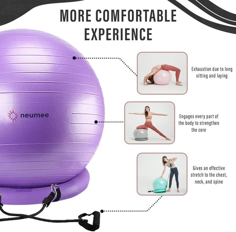 neumee Yoga Ball Chair with 65cm Exercise Ball & 2 Resistance Bands, Stability Base for Home Office, Yoga, Pilates & Fitness, Balance Ball for Posture, Core Strength & Low Impact Workouts - Image 3