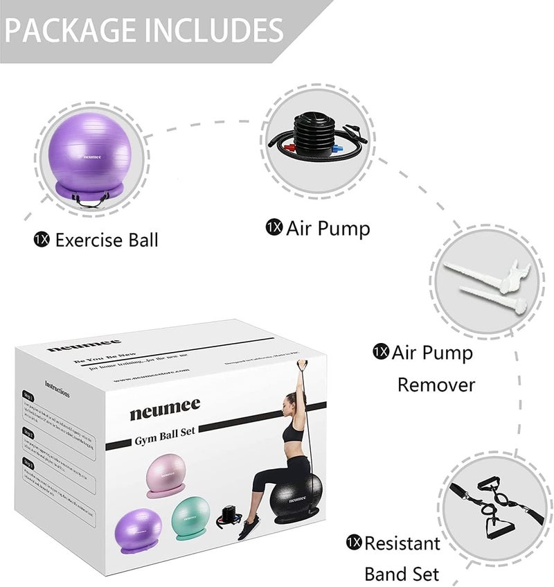 neumee Yoga Ball Chair with 65cm Exercise Ball & 2 Resistance Bands, Stability Base for Home Office, Yoga, Pilates & Fitness, Balance Ball for Posture, Core Strength & Low Impact Workouts - Image 5