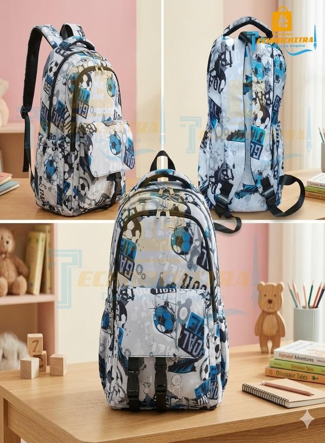 TECHNOCHITRA Sporty School & College Backpack with Laptop Compartment for Boys & Girls (12+ Years) | Lightweight Water-Resistant Bag for School, College & Travel | 3 Compartments, Bottle Pocket - Image 2