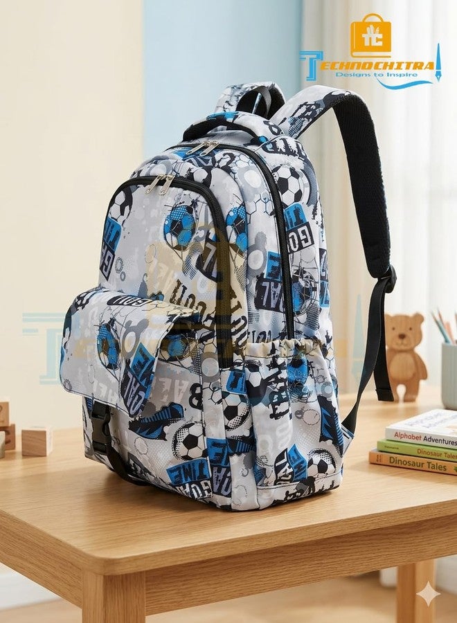 TECHNOCHITRA Sporty School & College Backpack with Laptop Compartment for Boys & Girls (12+ Years) | Lightweight Water-Resistant Bag for School, College & Travel | 3 Compartments, Bottle Pocket - Image 3