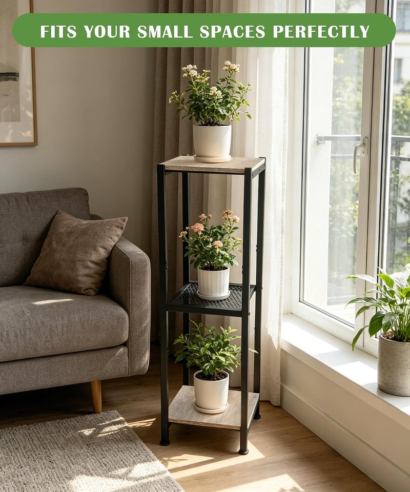 Dipion Extra Tall Plant Stand Indoor,40 Inch Plant Stands,3 Tier Metal Plant Stand with Heavy Duty Wood and Metal Mesh Shelf,Greige and Black - Image 5