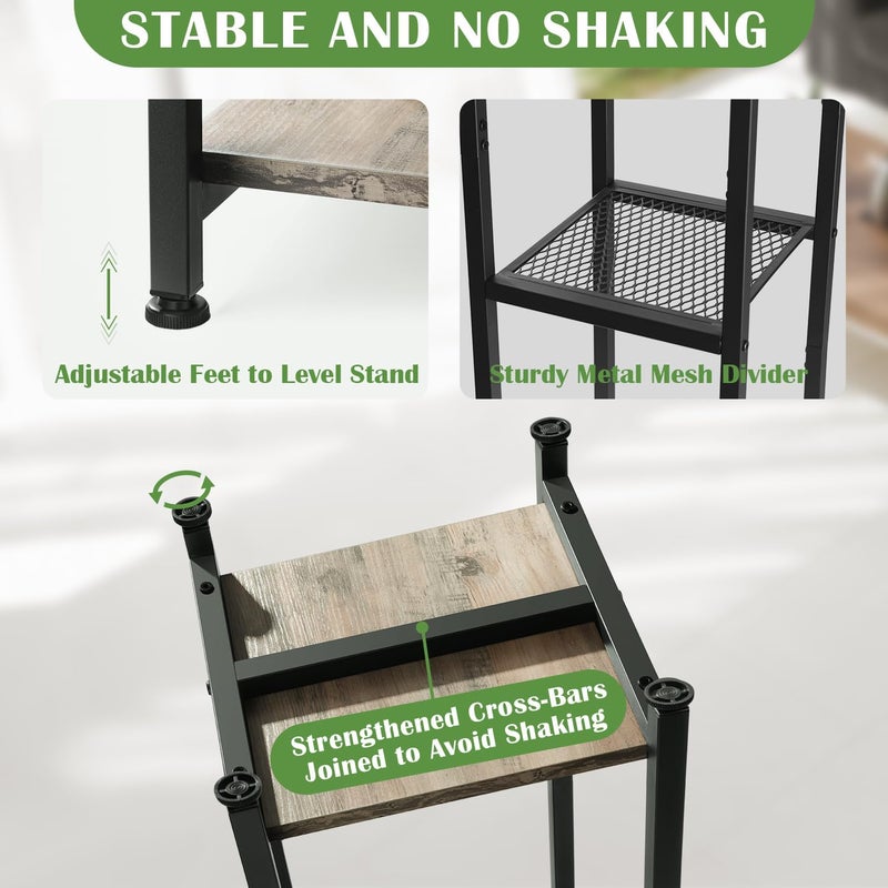 Dipion Extra Tall Plant Stand Indoor,40 Inch Plant Stands,3 Tier Metal Plant Stand with Heavy Duty Wood and Metal Mesh Shelf,Greige and Black - Image 2