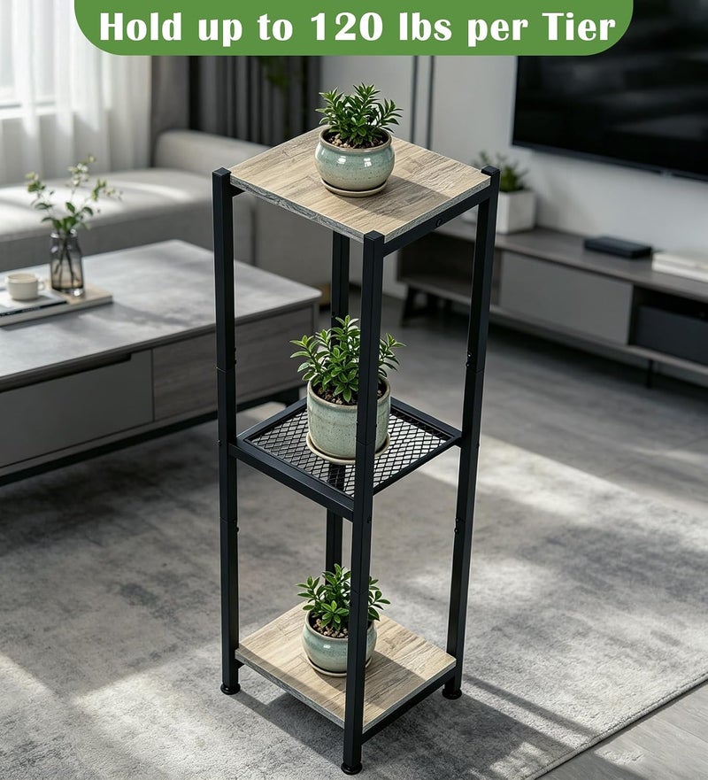 Dipion Extra Tall Plant Stand Indoor,40 Inch Plant Stands,3 Tier Metal Plant Stand with Heavy Duty Wood and Metal Mesh Shelf,Greige and Black - Image 3
