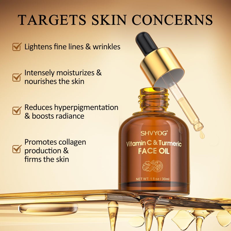 SHVYOG Vitamin C Turmeric Face Oil, Skin Moisturizing, Firming Vitamin C Oil, Turmeric Oil for Dry Skin, Wrinkles, and Uneven Skin Tone, Anti-Aging Care 1 Fl Oz - Image 4