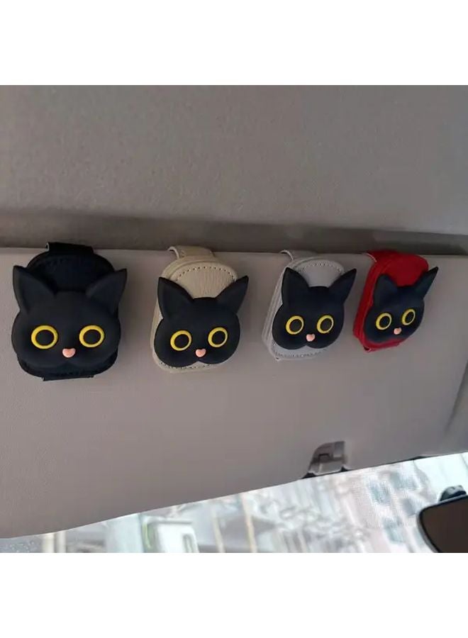 Red Cat Leather Glasses Clip Holder Sun Visor Storage Rack Hanging Car Accessory - Image 1