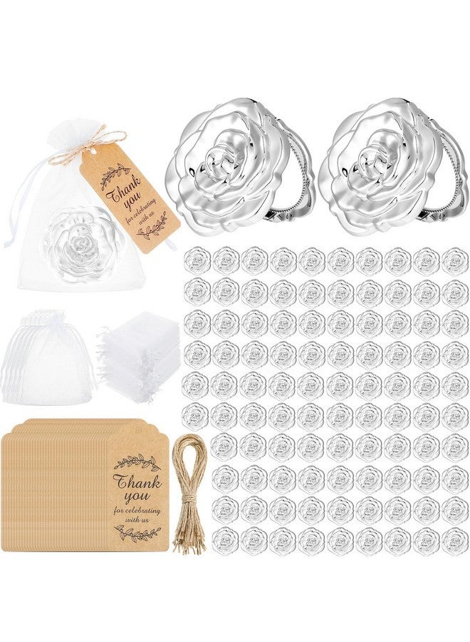 Panelee 96 Set Rose Compact Mirrors Bulk Wedding Party Favors Including Rose Shape Mirrors And Thank You Tags And Jute Twine With White Organza Bags For Wedding Party Guests Souvenir(Silver)  - Image 1