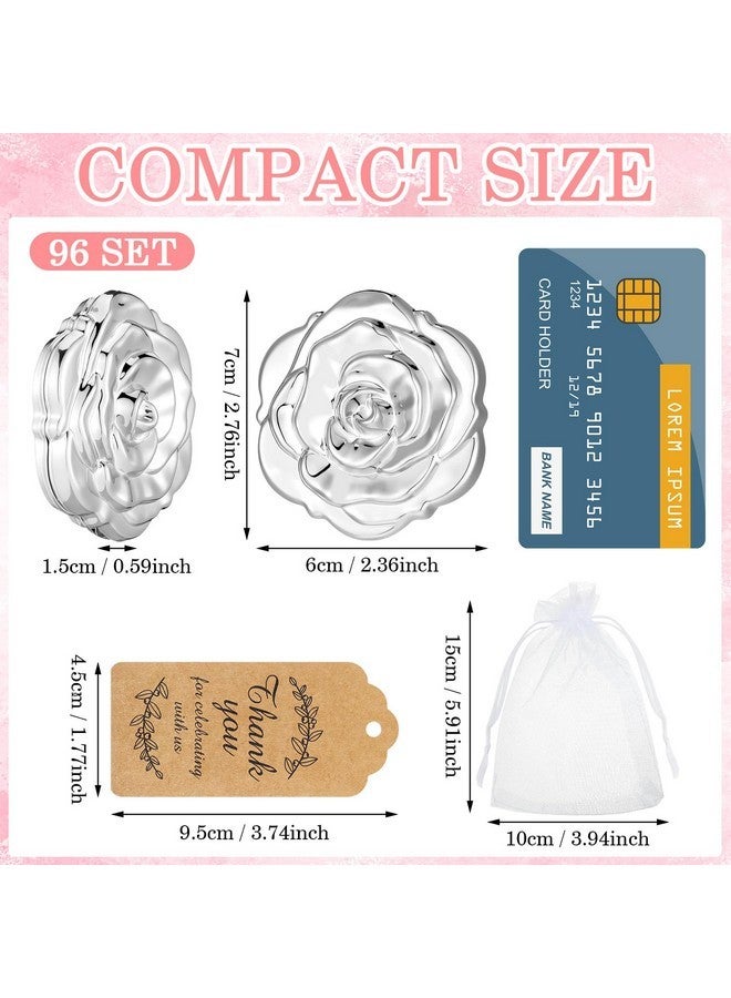 Panelee 96 Set Rose Compact Mirrors Bulk Wedding Party Favors Including Rose Shape Mirrors And Thank You Tags And Jute Twine With White Organza Bags For Wedding Party Guests Souvenir(Silver)  - Image 2