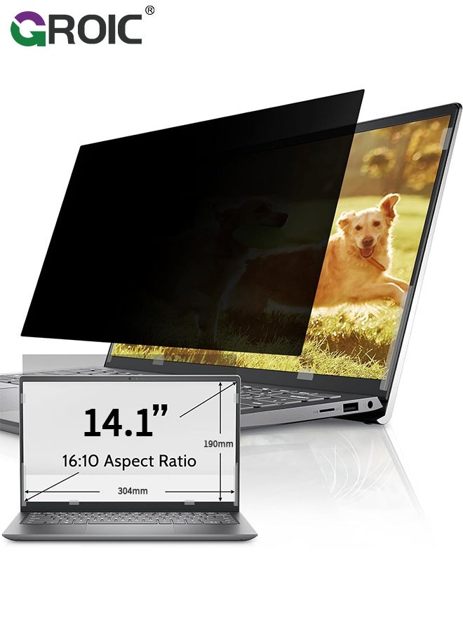 GROIC Laptop Privacy Screen 14.1 Inch for HP Dell Acer Asus Lenovo Thinkpad Envy Xps, 16:10 Aspect Removable Anti Blue Light Glare Privacy Screen Filter Shield, Anti Spy Computer Monitor Security Protector  - Image 1