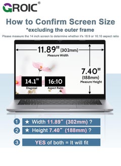 GROIC Laptop Privacy Screen 14.1 Inch for HP Dell Acer Asus Lenovo Thinkpad Envy Xps, 16:10 Aspect Removable Anti Blue Light Glare Privacy Screen Filter Shield, Anti Spy Computer Monitor Security Protector  - Image 2