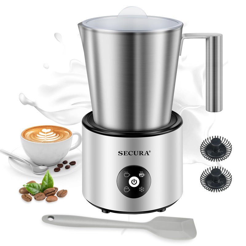 Secura Secura 4in1 Automatic Milk Frother 17oz TeflonFree Stainless Steel Jug HotCold Foam Maker  Milk Warmer for Latte Cappuccino Macchiato Hot Chocolate Includes Silicone Spatula  2 Whisks 