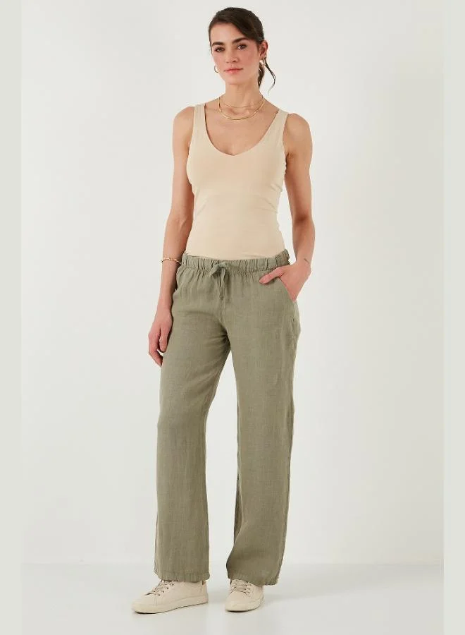 Lela  Lela Relaxed Fit Normal Waist Wide Leg Double Pocket Linen Trousers Women's Trousers 668YP4991 for Women | Best Price UAE