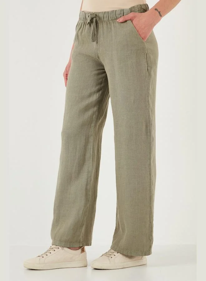 Lela  Lela Relaxed Fit Normal Waist Wide Leg Double Pocket Linen Trousers Women's Trousers 668YP4991 for Women | Best Price UAE