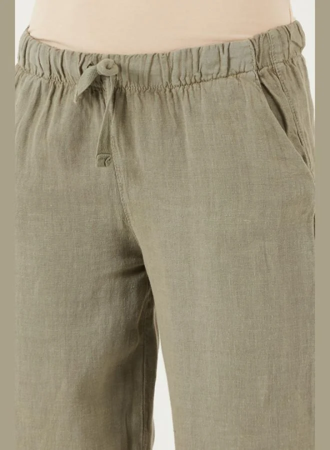 Lela  Lela Relaxed Fit Normal Waist Wide Leg Double Pocket Linen Trousers Women's Trousers 668YP4991 for Women | Best Price UAE