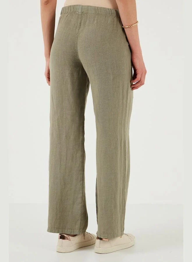 Lela  Lela Relaxed Fit Normal Waist Wide Leg Double Pocket Linen Trousers Women's Trousers 668YP4991 for Women | Best Price UAE