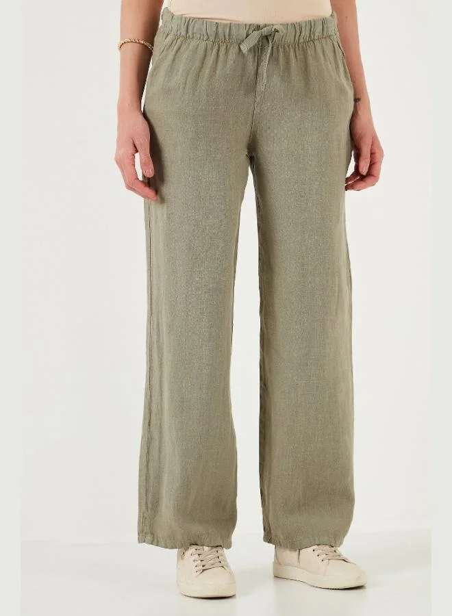 Lela Lela Relaxed Fit Normal Waist Wide Leg Double Pocket Linen Trousers Women's Trousers 668YP4991