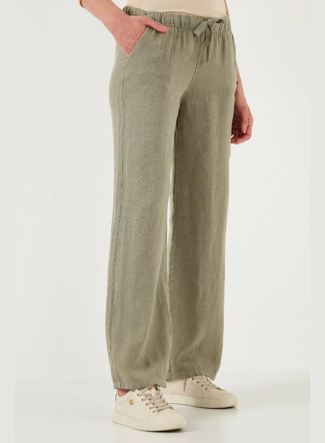 Lela  Lela Relaxed Fit Normal Waist Wide Leg Double Pocket Linen Trousers Women's Trousers 668YP4991 for Women | Best Price UAE