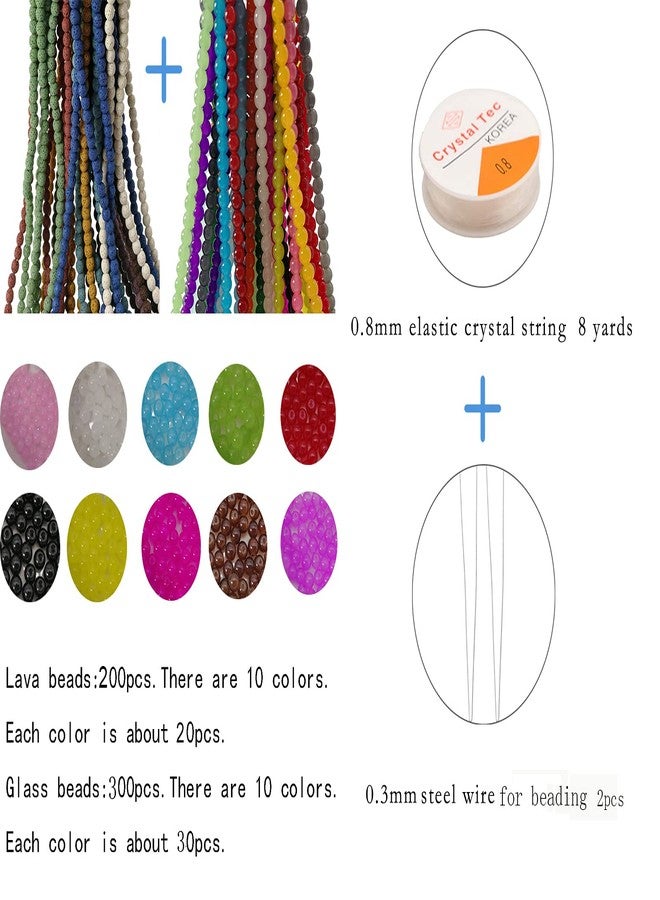 Pamir Tong 500pcs 6mm Bracelet Beads Kit Round Loose Lava Beads Natural Stone & Glass Beads Set for Diffuser Essential Oils Bracelets DIY Jewelry Making Supplies (6mm) - Image 3