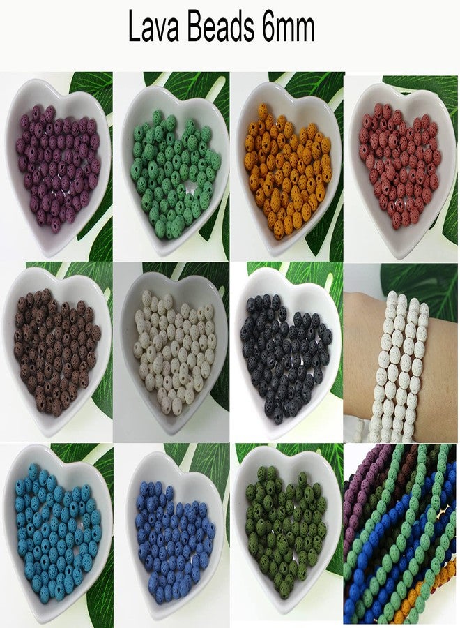 Pamir Tong 500pcs 6mm Bracelet Beads Kit Round Loose Lava Beads Natural Stone & Glass Beads Set for Diffuser Essential Oils Bracelets DIY Jewelry Making Supplies (6mm) - Image 2