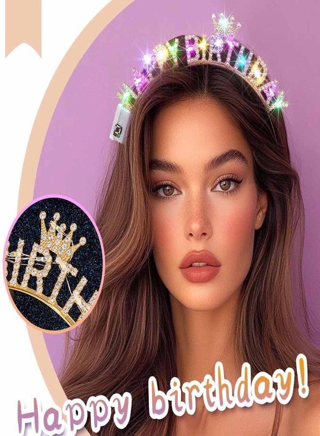 Aceorna Light Up Birthday Crowns Led Glowing Rhinestones Headbands Glitter Happy Birthday Hair Accessories for Women (Gold, One Size) - Image 5