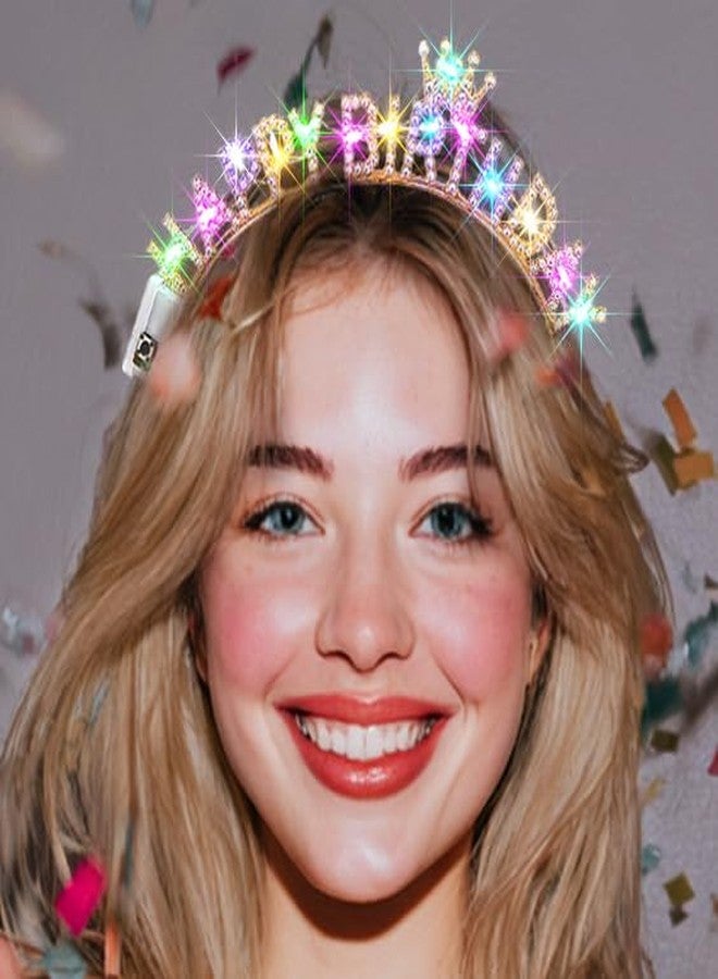 Aceorna Light Up Birthday Crowns Led Glowing Rhinestones Headbands Glitter Happy Birthday Hair Accessories for Women (Gold, One Size) - Image 1