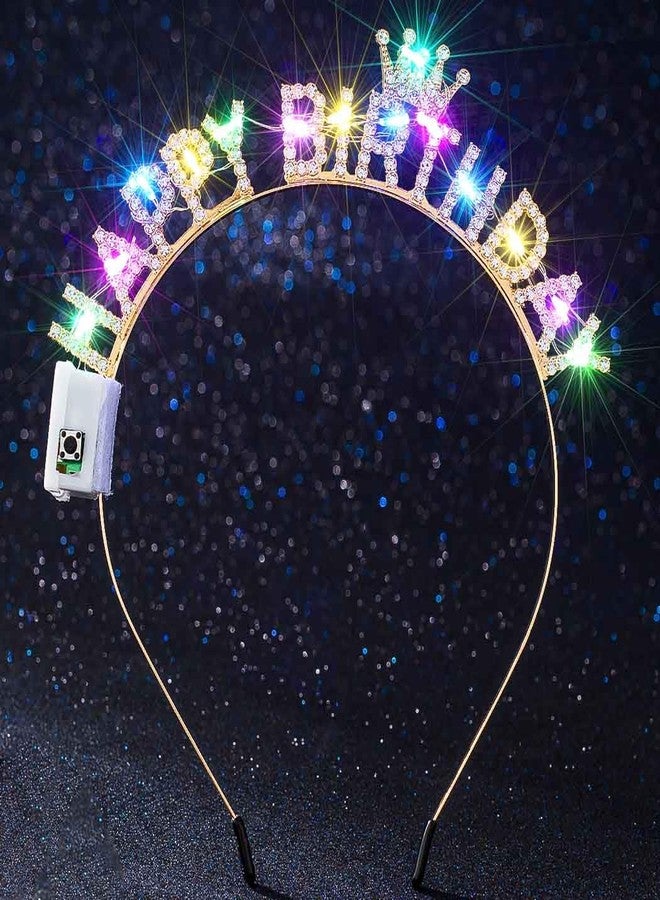 Aceorna Light Up Birthday Crowns Led Glowing Rhinestones Headbands Glitter Happy Birthday Hair Accessories for Women (Gold, One Size) - Image 2