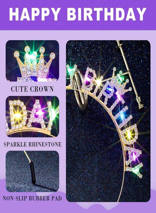 Aceorna Light Up Birthday Crowns Led Glowing Rhinestones Headbands Glitter Happy Birthday Hair Accessories for Women (Gold, One Size) - Image 3
