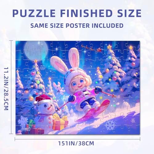 Nattork Jigsaw Puzzles 100 Pieces for Kids Youth Skiing Bunny Pieces Fit Together Perfectly - Image 5