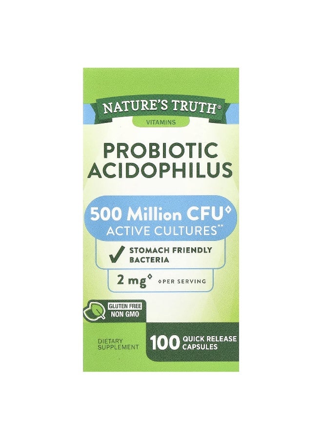natures truth Nature's Truth, Probiotic Acidophilus, 2 mg , 100 Quick Release Capsules (1 mg per Capsule)  - Image 1