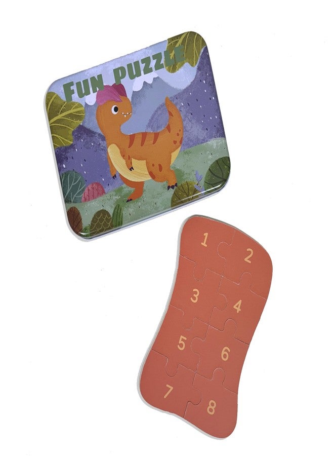 Wudly Jigsaw Puzzle Set in Metal Box, 5 Puzzles with 4-12 Pieces Each, Educational Wooden Toy for Kids 3+ Years - Pig (Dinosaur) - Image 3