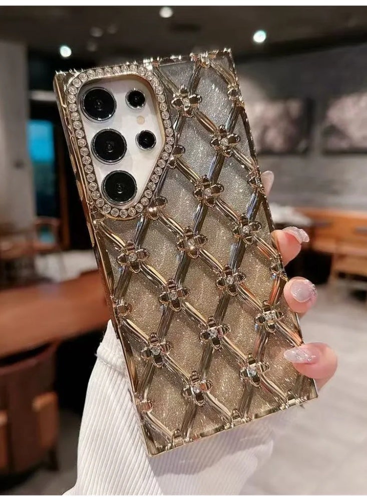Samsung S26 Ultra Phone Case Electroplated Diamond Grid Flower Glitter S24 Plus Waterproof Shockproof Protective Cover - Image 1