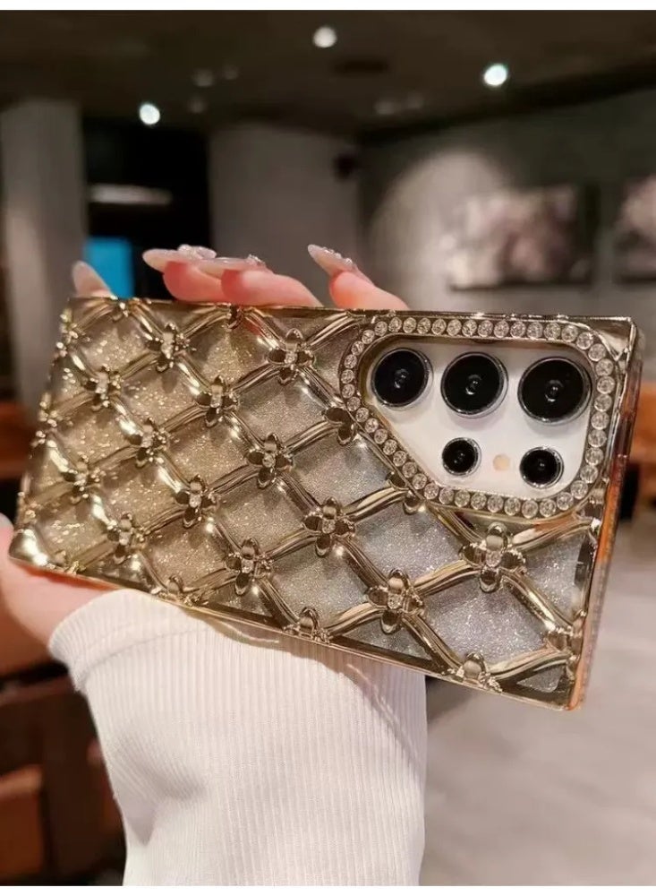 Samsung S26 Ultra Phone Case Electroplated Diamond Grid Flower Glitter S24 Plus Waterproof Shockproof Protective Cover - Image 2