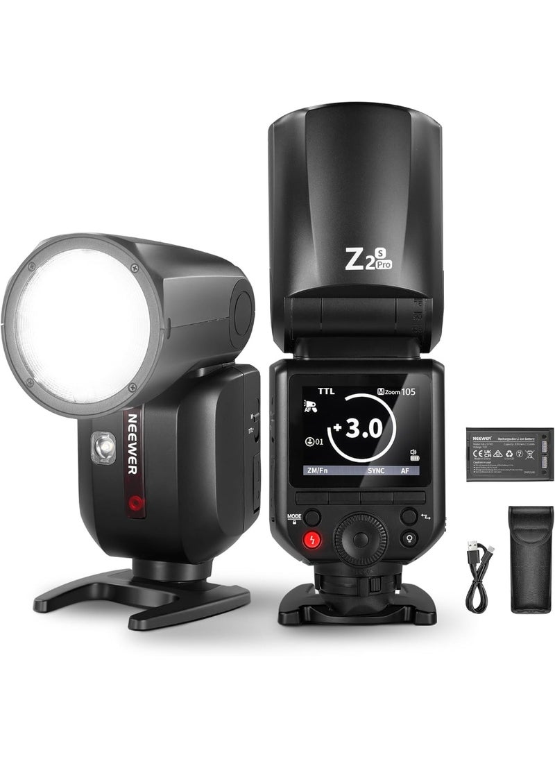 Neewer Z2PRO-S TTL Round Head Flash Speedlite For Sony – On-Camera Speedlight With 1/8000s HSS, Rechargeable Battery, 2.4G Wireless System And Magnetic Light Modifiers - Image 1